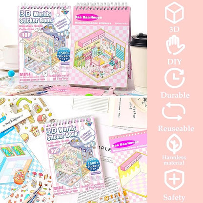 Sticker Book Activity, 20 Sets (1500+) DIY 3D Scene Stickers, Reusable Sticker Book, Mix and Match Creative Sets, Waterproof for All Surfaces, Ultimate Craft Supplies & Party Favors