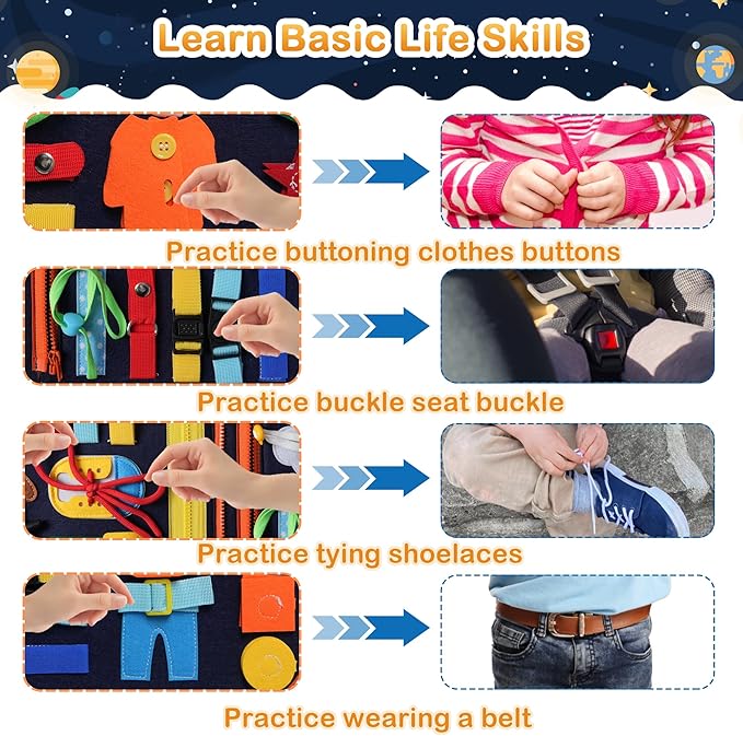 Toddler Busy Board Montessori Toys: for Toddlers 1-3 Year Old Educational Activity Book Sensory Board Travel Toy Ages 3-4 3-5 Learning Fine Motor Skills Preschool Quiet Book Gift for Boys Girls Kids