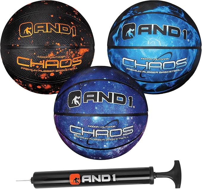 AND1 Mini Basketball 3 Pack Set for Kids (Deflated w/Pump Included): - Size 3 7-Inch Premium Youth Size Basketballs, Easy to Grip