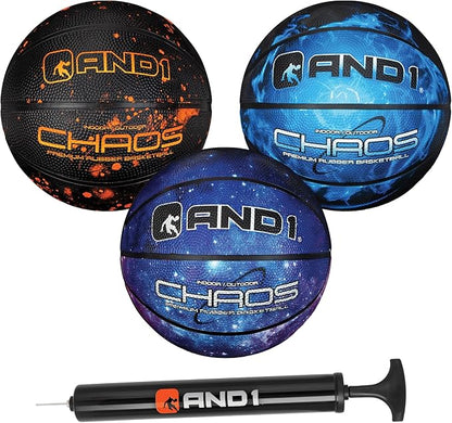 AND1 Mini Basketball 3 Pack Set for Kids (Deflated w/Pump Included): - Size 3 7-Inch Premium Youth Size Basketballs, Easy to Grip