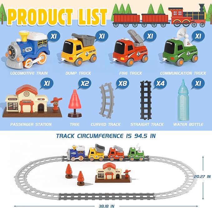 MORECOLL Train Set for Toddlers w/Steam, Music & Lights - First Choo Choo Train for Toddlers, Electric Train Set for Kids, Magnetic Train Toys, Christmas Birthday Gifts for Boys Girls