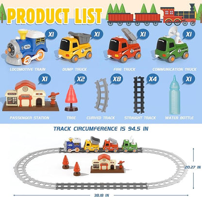 MORECOLL Train Set for Toddlers w/Steam, Music & Lights - First Choo Choo Train for Toddlers, Electric Train Set for Kids, Magnetic Train Toys, Christmas Birthday Gifts for Boys Girls