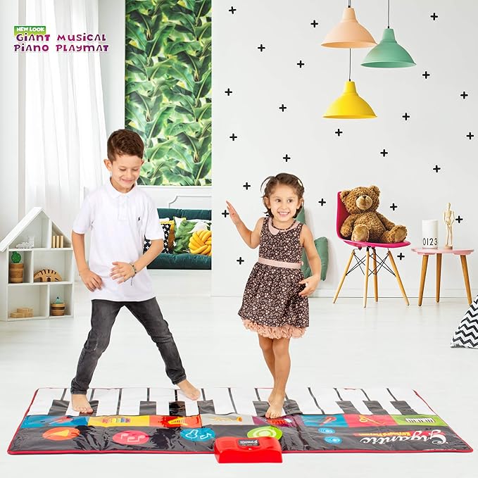 Abcotech Kids Floor Piano Mat | Giant Dance Floor Keyboard Sensory Toys | Play, Record, Playback and Demo Modes - 8 Musical Instruments and Sounds for Kids Music - 70" Toddler Piano Play Mat 24 Keys