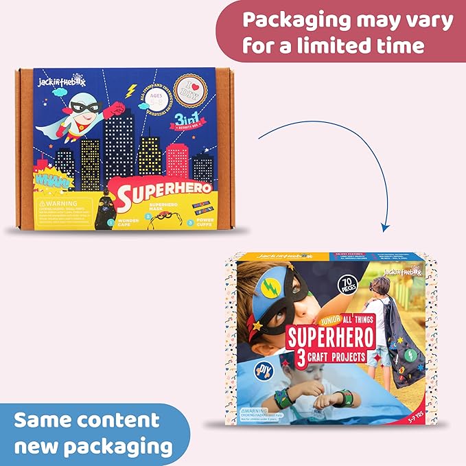 jackinthebox Superhero DIY Dress up Art and Craft Kit | Make a Cape, Mask and Cuffs | Best Gift for Boys Ages 5 6 7 8 Years | 3 Craft Projects in 1 Box