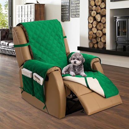 TOMORO Non-Slip Quilted Recliner Cover, 100% Waterproof Recliner Chair Slipcover Furniture Protector with Pockets, Washable Couch Cover with Elastic Straps for Kids and Pets，23 Inch