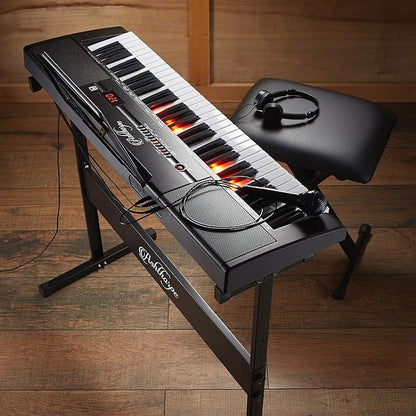 Ashthorpe 61-Key Digital Keyboard Piano with Lighted Keys, Stand, and Bench, Portable Electronic Piano Keyboard Kit with Headphones and Microphone