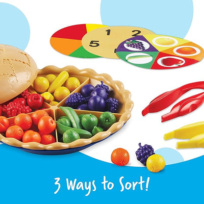 Learning Resources Super Sorting Pie - 68 Pieces, Ages 3+ Toddler Fine Motor Toy, Preschool Learning Games, Develops Counting and Color Recognition, Pretend Play Food, Kids Tweezers
