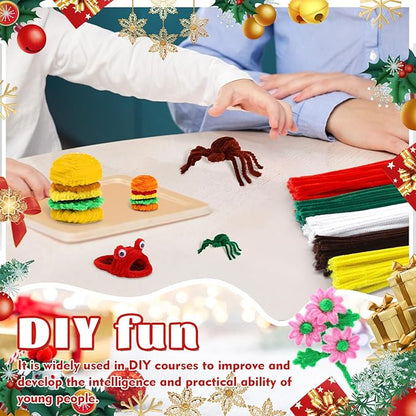 LOKUNN Pipe Cleaners, 200 Pcs White Pipe Cleaners Craft Set, Solid Color Chenille Stems, DIY Arts and Crafts with Adhesive Eyes and Storage Box, Christmas Halloween Decoration Art Supplies