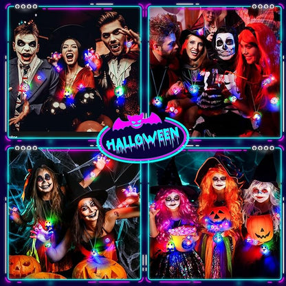 Halloween Party Favors for Kids, 118PCS Halloween Light Up Toys including Necklaces Rings Bracelets Brooches, Glow in the Dark Halloween Toys Bulk, Halloween Goodie Bag Fillers Treats Classroom Favors