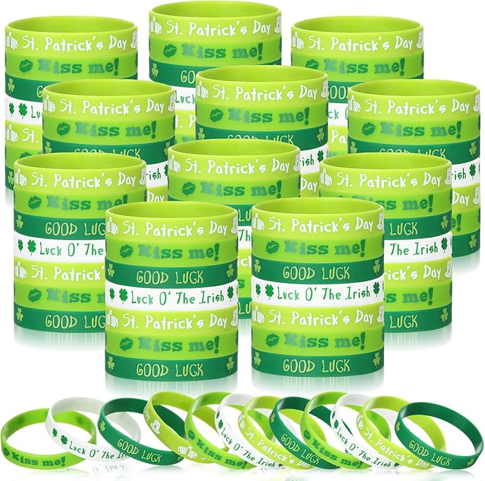 Quelay St. Patrick's Day Rubber Bracelets Irish Silicone Wristbands for St. Patrick's Day White Green Shamrock Rubber Bracelet Bangle for Party Accessories Favors Gifts Supplies