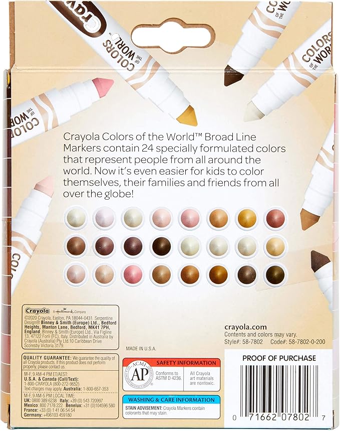Crayola Colors of the World Markers - 6 Pack (24ct), Bulk Skin Tone Marker Set for Kids, Art Marker, Classroom Must Have, Ages 3+