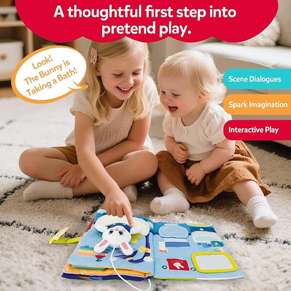 Busy Book for Toddlers 1-3, Montessori Quiet Book with 12 Activities and Attached Bunny, Soft Toddler Busy Board for Fine Motor Skills, Travel Toy Gift for 1+ Year Old Boys Girls