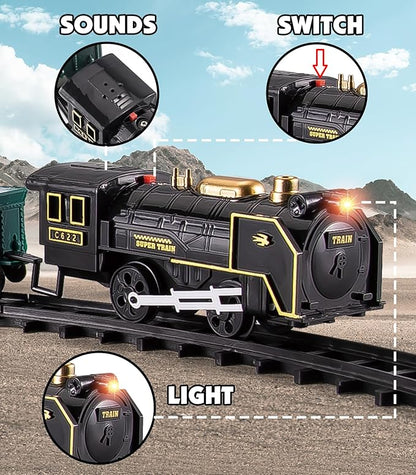 Farm Toy Train Set, Electric Steam Train Engine with Light & Sound, Include 12 Animal Figures, Miniature Toys for Kids, Cake Topper Bulk Toddler Stocking Stuffers Gift for 3 Year Old & Up Boy Girl