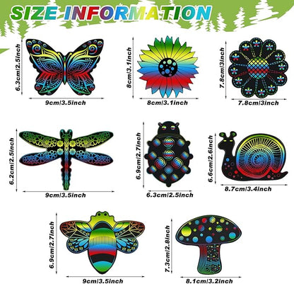 Eaasty 24 Pieces Animal Scratch Cards for Kids Butterfly Scratch Crafts Art Card Rainbow Spring Scratch Card Art Party Favors for DIY Crafts Home Decoration Project, 8 Styles