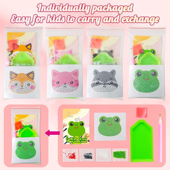 Shemira 24 Pack Valentine's Day Cards for Kids with 5D Diamond Art Painting Kit, Valentines Gift for Kids Classroom, Valentine's Party Favor, School Valentine's Art Activity, Valentine's Art Craft Kit