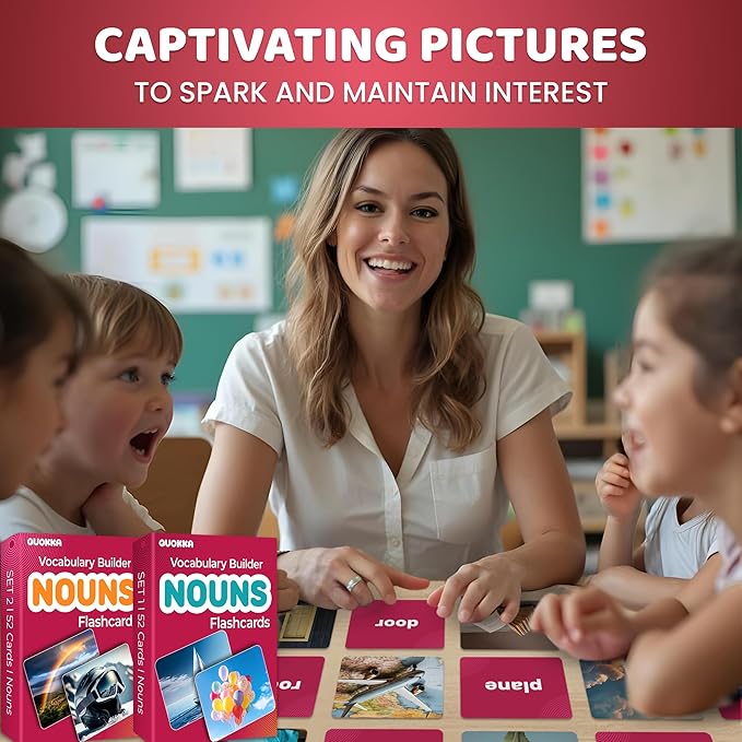 QUOKKA 104 Noun Flash Cards Set – Kids and Adults Vocabulary Builder for ABA Therapy, Early Childhood Education, and ESL Teaching – Picture Cards for Speech Therapy and Vocabulary Building Activities