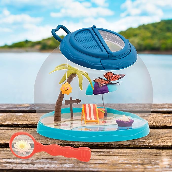B. toys- Tiki Retreat Bug Catcher Kit – 1 Bug Cage with Tweezers & Magnifying Glass – Bug Toys for Kids 4+