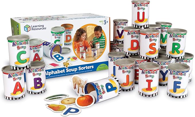 Learning Resources Alphabet Soup Sorters - 208 Pieces, Ages 3+, Early Phonics Manipulatives, ABCs, Alphabet Awareness & Recognition, Alphabet Soup Games