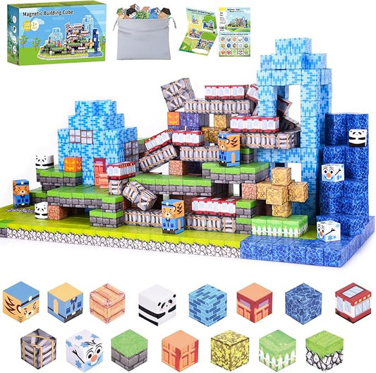 Ludmila 100PCS Magnetic Building Blocks, Montessori STEM Toys for Toddlers, Build 3D Magnetic Train Station Set, Sensory Construction Kit for Boys & Girls, for Ages 3-12 Birthday