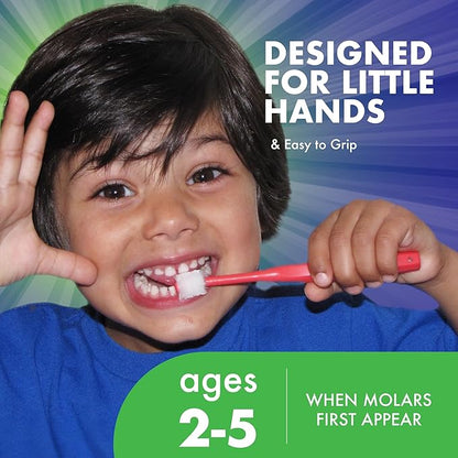 Brilliant Oral Care Child Toothbrush with Soft Bristles and Round Head, for a Kid Approved, Easy to Use All-Around Clean Mouth, Ages 2-5 Years, Lime, 3 Pack