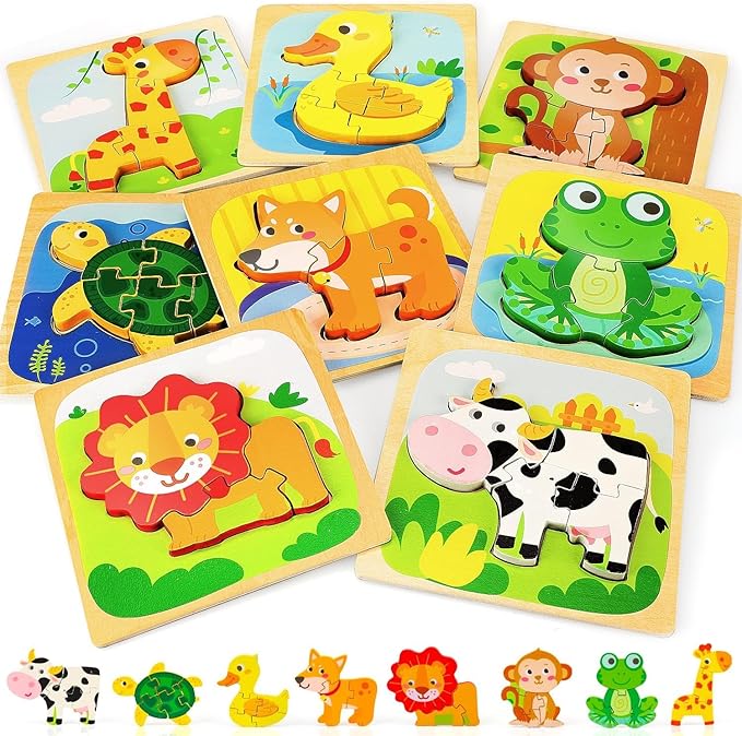 TOY Life Wooden Toddler Puzzles for 1-3, Montessori Toys for 1 2 3 Year Old, Animals Puzzles for Toddlers 2-4, Kids Wood Puzzle Educational Toy for Baby 12-18, Best Learning Toy Gifts for Boys Girls