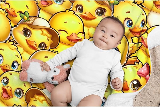 Little Yellow Ducks Adult duck Blanket Kids Funny Blanket Suitable for Bedroom Living Room bed sofa Crib Couch Chair outdoor All Season Items That Yellow Duck Lovers Will Love 90”×120 ”for Family