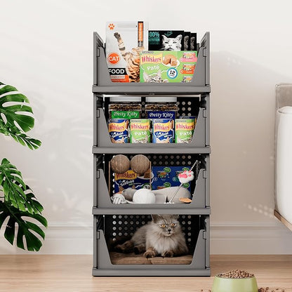 PinkPum 6 Pack Black Closet Organizers and Storage Plastic Stackable Storage Bins, Morden Foldable Drawer Shelf Storage Container for Wardrobe Kitchen Bathroom Dorm