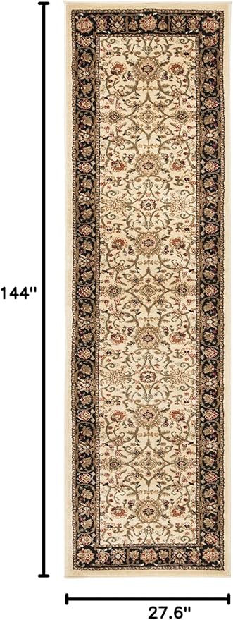 SAFAVIEH Lyndhurst Collection Runner Rug - 2'3" x 12', Ivory & Black, Traditional Oriental Design, Non-Shedding & Easy Care, Ideal for High Traffic Areas in Living Room, Bedroom (LNH212B)