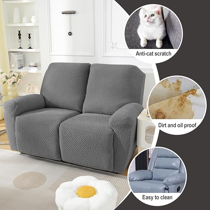 NORTHERN BROTHERS Recliner Chair Covers, Loveseat Chair Covers, Covers for Reclining Chairs, Recliner Couch Cover 2 Seat, Light Gray