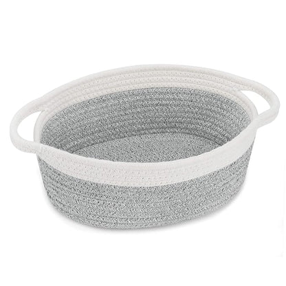 ABenkle Small Basket with Handles, Boho Decorative Rope Woven Dog Cat Toy Storage Bin Shelf Storage Organizer, Easter Christmas Gift Basket, 12"x8"x5"