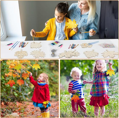 gisgfim 16 Pack Fall Wind Chime Kits for Kids Make Your Own Maple Leaves Wind Chime Wooden DIY Arts and Crafts for Thanksgiving Autumn Party School Classroom Decorations Supplies Birthday Favor