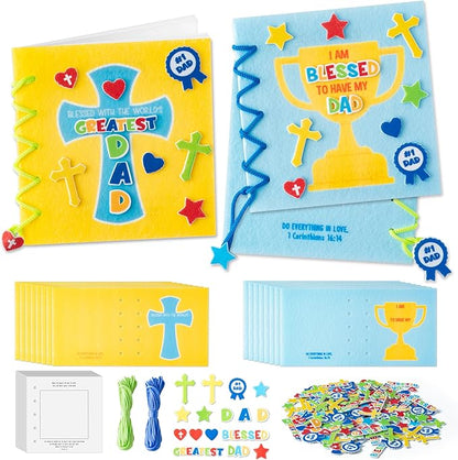 COcnny Fathers Day Craft Kit - 16 Set Religious Father’s Day Craft Kit for Kids, DIY Diary Book Include 96pcs Pages, Make Your Own Cross Crafting for Dad Gift, Classroom Home Sunday School Activities