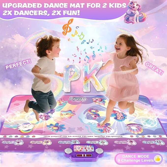 maysida Kids Dance Mat Toy, Dancing Music Mat with 1 & 2 Player Mode, Large Size (59 * 38 in), Birthday for 3 4 5 6 7 8 Year Old Girls Toddlers