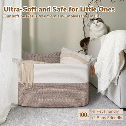 Goodpick Woven Storage Baskets for Organizing 22”x17”x12” Large Blanket Basket for Living Room Home Decor, Rope Nursery Toy Storage for Kids Baby Laundry Basket with Handles