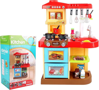 deAO Kitchen Playset Toy Pretend Food with Sounds and Lights Role Playing Game Pretend Food and Cooking Playset for Toddlers,Kitchen Toys for Boys Girls