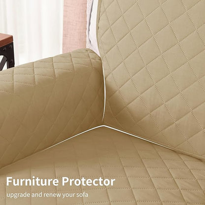 CHUN YI Loveseat Cover, Water Resistant Slipcover for 2 Cushion Couch, Washable Sofa Cover with Adjustable Strap Storage Pocket for Living Room Dog Pet (Loveseat, Khaki)