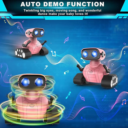 Hamourd Robot Toys for Girls, Rechargeable Remote Control Robots, Toy Robot with Auto-Demonstration, Flexible Head & Arms, Dance Moves, Music, and Shining LED Eyes, Girls Toys Age 6-8 2-7