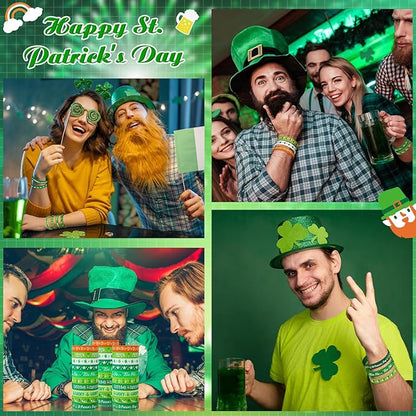 Wettarn 60 Pcs St. Patrick's Day Silicone Bracelets Shamrock Party Favors Irish Rubber Wristbands for Kids Adults Clover Party Supplies School Classroom Prizes Gifts