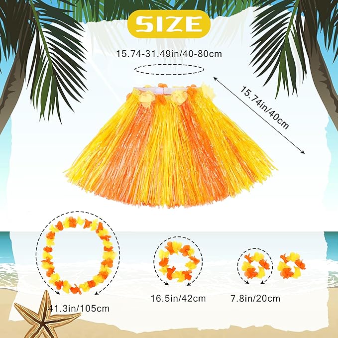 Fortuning's JDS Girl's Hawaiian Hula Grass Skirt for Party Outfits Kids Flowers Costume for Luau Tropical Beach Party Decor