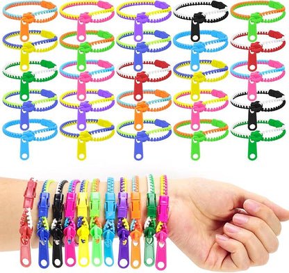 50 PCS Friendship Fidget Zipper Bracelet, 7.67 Inch Neon Colors Sensory Bracelet Bulk Set, Party Toys for Birthday, Christmas Goodie Bags, Small Prizes