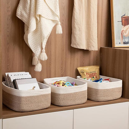 OIASKET Storage Baskets for Organizing 3 Pack, Woven Baskets for Shelves, Closet Organizer Bins Empty Gift Basket Toy Storage for Toys, Books, Towels, Clothes, 15"x11.42"x6.7", Yellow