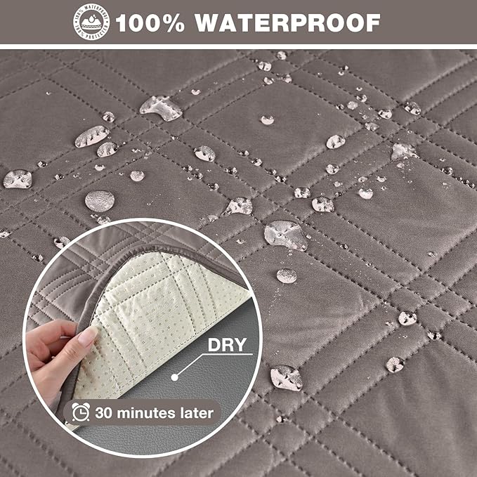 TAOCOCO 100% Waterproof Loveseat Recliner Cover, Non Slip Split Recliner Couch Cover with Elastic Straps, Washable Reclining Sofa Cover Furniture Protector for Kids, Dogs, Pets(2 Seater, Light Brown)