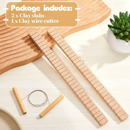 2 Pcs Clay Slab Slicer with Clay Wire Cutter, Wooden Clay Slabs Handle Pottery Wire Tool Ceramic Clay Tools Wire Soap Cutter for Pottery Wheel Clay Artists Pottery Clay DIY Craft Sculpting Supplies