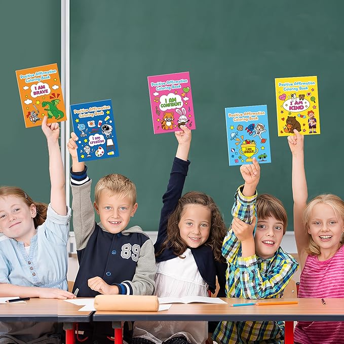 Dvbonike 24Pcs Positive Affirmation Coloring Books - Promote Confidence DIY Color-in Pages Booklet Bulk Drawing Motivational Stress Relieving Party Supplies for School Classroom Rewards Gift for Kids