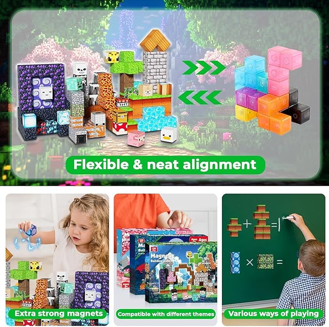 Magnetic Blocks - 150PCS Magnetic Building Blocks Cubes Adventurer, Magnet Toys for Kids Age 3+, Toy Building Set for Kids, Magnet Construction Easter Birthday Gifts for Boys Girls Age 4-8, 8-12