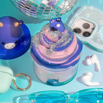 Original Squishmallows Ingrid The Cow Premium Cloud Slime, Blueberry-Scented, 8 oz., Storage Container with Figurine Topper, Rubber Charm, Goodie Bags Stuffers, Kids Party Favors, Sensory Toys