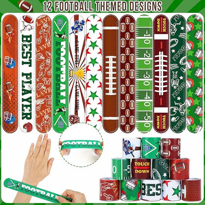 JUNEBRUSHS 56Pcs Football Party Favors Slap Bracelets, Football Sports Bracelets for Kids Sports Themed Birthday Party Supplies Decorations Snap Bracelet Wristband for Boys Gifts Classroom Prize