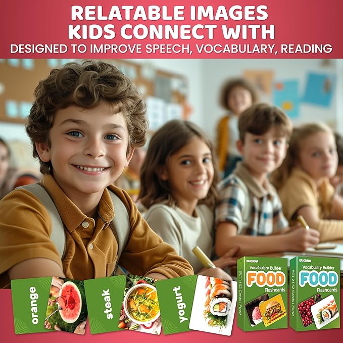 QUOKKA 104 Food Flash Cards Set – Kids and Adults Vocabulary Builder for ABA Therapy, Early Childhood Education, and ESL Teaching – Picture Cards for Speech Therapy and Vocabulary Building Activities