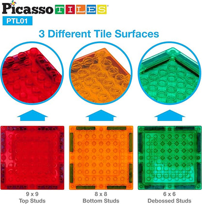 PicassoTiles Magnetic Brick Tiles STEM Creative Magnetic Tiles Building Block Set Building Brick Construction Toy Socket Spikes Toys Accessory Educational Imaginative Learning Kit Stacking Set