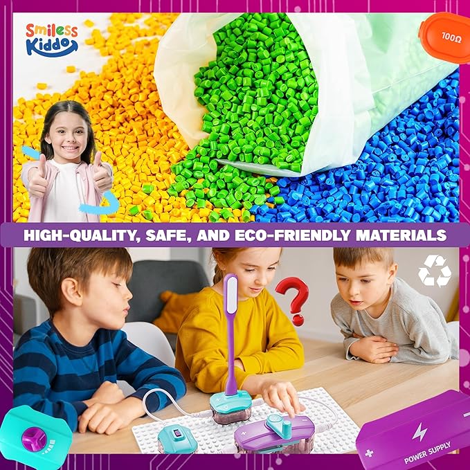 Circuit Board for Kids, SMILESSKIDDO 45 PCS DIY Electronics Exploration Kit with 100+ Projects, Physics Science Experiments Kit, School Family STEM Kits Educational Toy Gift for Kids 6+